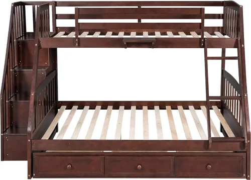 Vista 5 de DEINPPA Litera desmontable individual sobre matrimonial con escalera, se puede dividir en 2 camas individuales, litera de madera con cajones