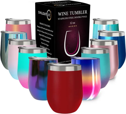 Vista 58 de CHILLOUT LIFE - Vaso de acero inoxidable de 12 onzas con tapa y caja de regalo, diseño de viaje con recubrimiento en polvo, aislamiento al vacío
