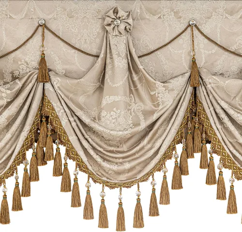 Vista 6 de Loom and Mill Cenefas de cascada de lujo para ventanas de 39 pulgadas de ancho, dorado y arena Elegantes cenefas de cortinas jacquard con borlas