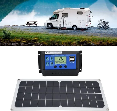 Vista 5 de Kit de panel solar, silicona monocristalina, panel solar de 10 W, controlador/ventilador 60A, equipado con puertos USB hembra duales, ventilador