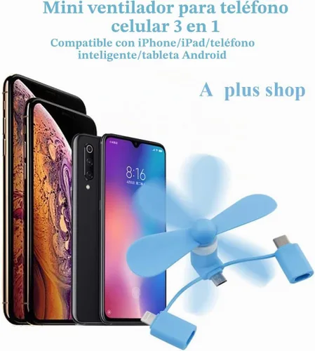 Vista 4 de A plus Mini ventilador de teléfono celular 3 en 1 compatible con iPhone/iPad/Android Smartphone/Tablet apto para micro USB/tipo C/puerto Lightning