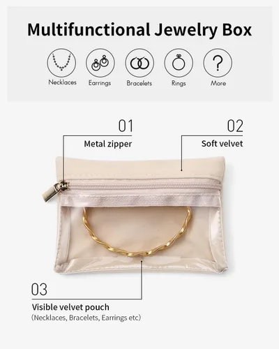 Vista 4 de Vlando 33 piezas de joyería de viaje, bolsa de terciopelo para joyas con cremallera, bolsa de joyería de viaje transparente, organizador de viaje