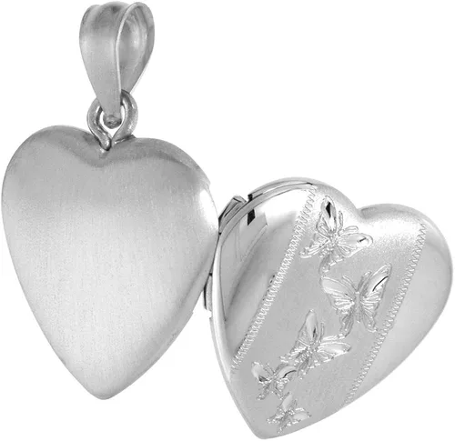Vista 2 de Collar pequeño de plata de ley de 0.6in con forma de corazón y mariposas de 40,6 a 20.0in