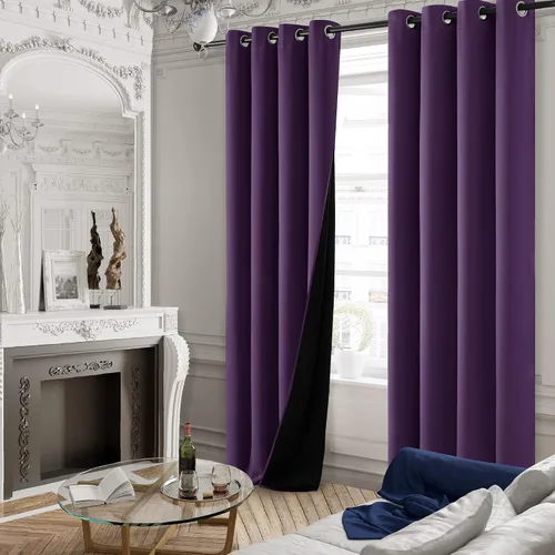Vista 19 de Deconovo Cortinas opacas 100% con forro negro, cortinas con ojales aisladas térmicamente que reducen el ruido, doble capa para oscurecer
