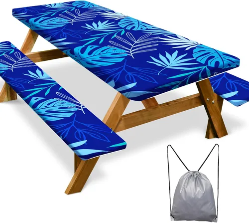 Vista 55 de Funda de mesa de picnic con fundas para bancos Esenciales de camping Mantel de picnic impermeable y a prueba de viento con bolsa de cordón, funda