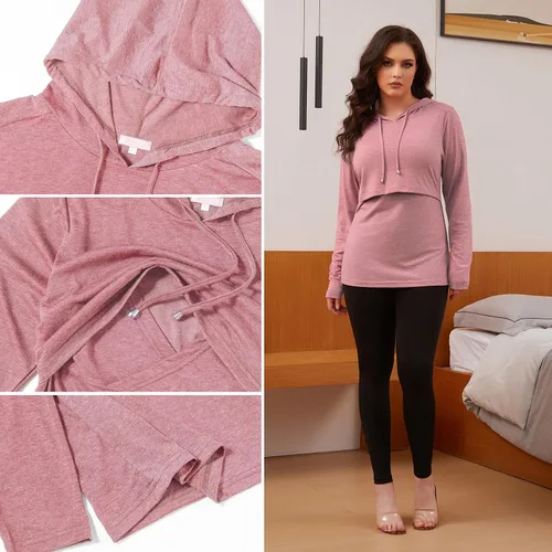 Vista 24 de Bhome Camisa de lactancia de manga larga con capucha para lactancia materna