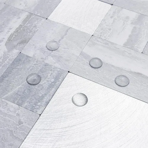 Vista 3 de DICOFUN 1 hoja de azulejo adhesivo de mármol gris para salpicaduras, azulejos de metal mixto con astillas plateadas para cocina y baño, adhesivo