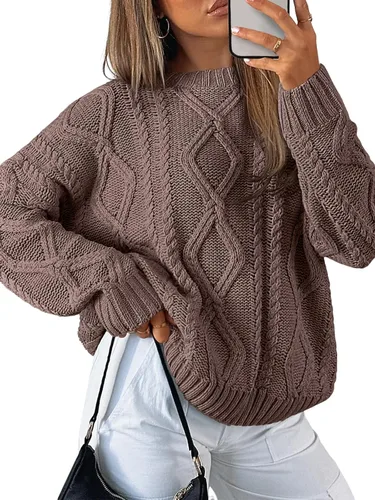 Vista 26 de Trendy Queen Suéteres de punto trenzado de gran tamaño para mujer, trajes Verde militar