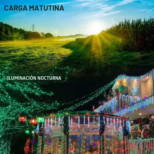 Vista 5 de Dazzle Bright Paquete de 2 tiras solares de Navidad verdes de 400 LED de 132 pies para exteriores, funciona con energía solar del día de San
