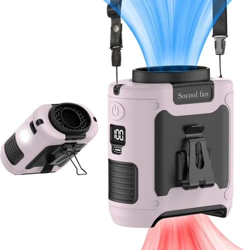 Vista 12 de Socool - Ventilador portátil de 10 000 mAh, clip para cinto, batería recargable, 5 velocidades, linterna, para el cuello, manos libres, 40 horas