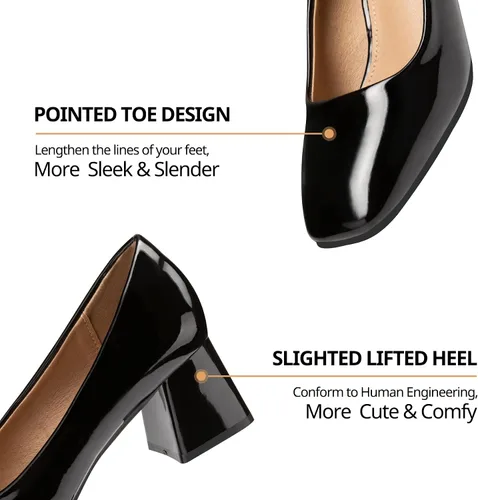 Vista 4 de Heel The World Zapatos de tacón bajo y grueso para mujer, zapatos de vestir de charol con punta cuadrada para fiesta, oficina