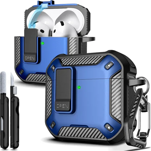 Vista 77 de R-fun Funda de carga compatible con AirPods de 2ª generación 2019, 1ª generación 2016, protección completa contra caídas, tapa desplegable