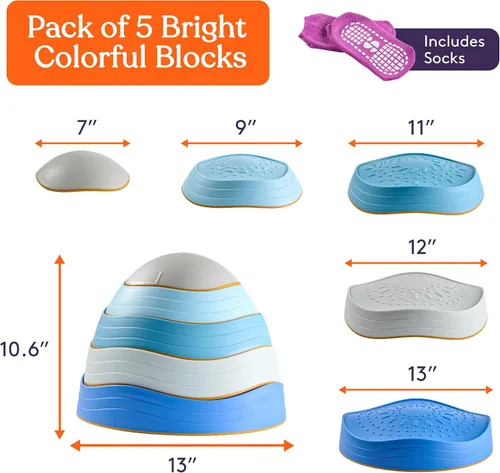 Vista 2 de Special Supplies Stepping Stones for Kids, 5 Balance Indoor and Outdoor Blocks Promote Coordination, Balance, Strength, Child Safe Rubber, Non-Slip