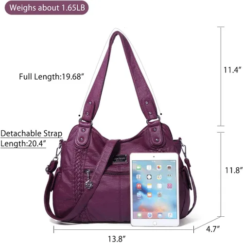 Vista 222 de Angel Barcelo - Bolsa de hombro amplia para mujer, diseño Hobo, cuero lavado