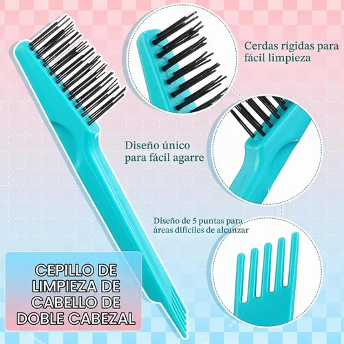 Vista 5 de Boao Juego de 2 piezas de herramienta de limpieza de cepillo de cabello, mini removedor de suciedad de cepillo de cabello con rastrillo de alambre