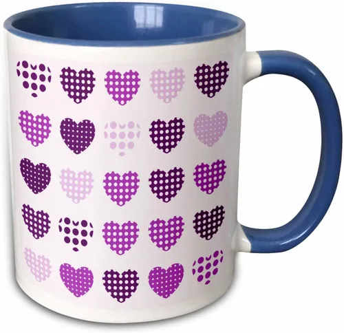 Vista 14 de 3dRose Taza de café, tamaño: 15 onzas, patrón de corazones de lunares morados y blancos en una fila, divertido regalo de taza de café