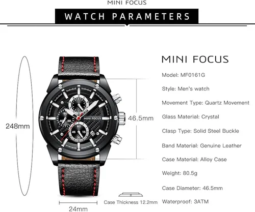 Vista 7 de MF MINI FOCUS Relojes de cuero para hombre, clásico, a la moda, casual, de lujo, impermeable, con calendario luminoso