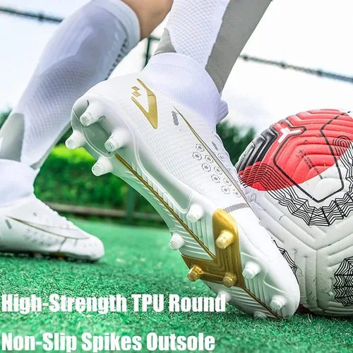 Vista 3 de HHY Botines de fútbol para hombre, zapatos de fútbol de caña alta, antideslizantes, para interiores y exteriores, césped firme, botas de combate