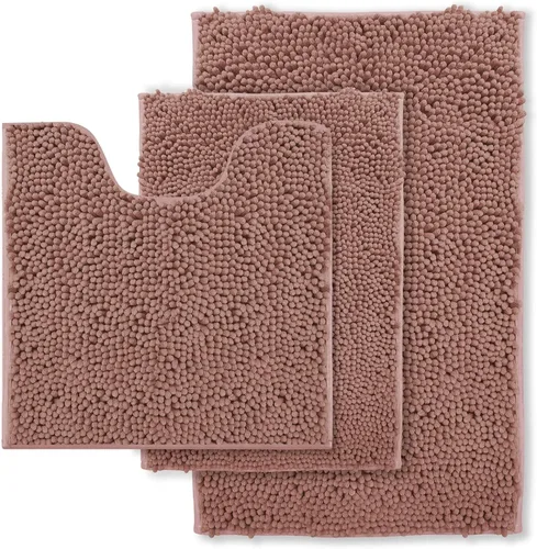 Vista 14 de Juego de 3 alfombras de baño antideslizantes de 3 piezas, alfombra de baño ultra suave, alfombra de baño absorbente y peluda, juego perfecto