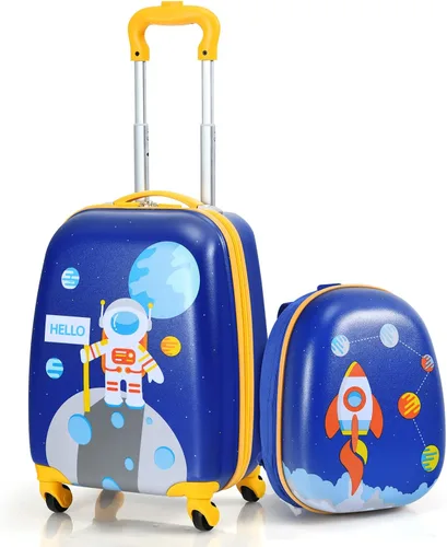 Vista 15 de GYMAX Juego de equipaje de mano para niños, maleta con ruedas de 12 y 16 pulgadas, 2 piezas Pony Corona