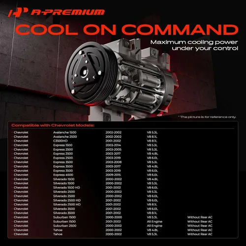Vista 3 de Compresor de aire A-Premium con embrague compatible con modelos Chevrolet, GMC - Silverado, Sierra, Tahoe, Yukon, Suburban, Express, Escalade