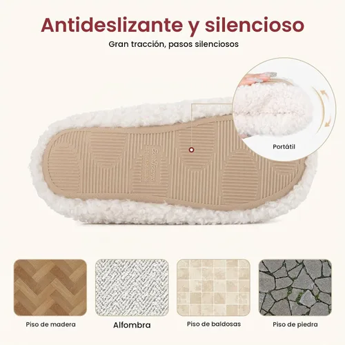 Vista 6 de EverFoams - Zapatillas de casa para mujer, suaves y cómodas, con espuma viscoelástica, para interior Beige