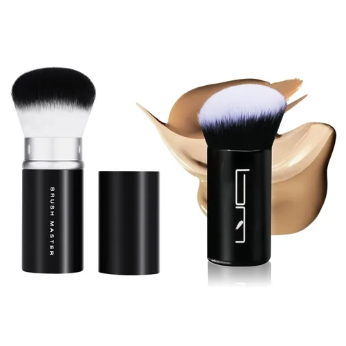 Vista 9 de Brocha de maquillaje retráctil Kabuki para rubor, bronceador, base, polvo, cepillo cosmético facial de viaje Negro