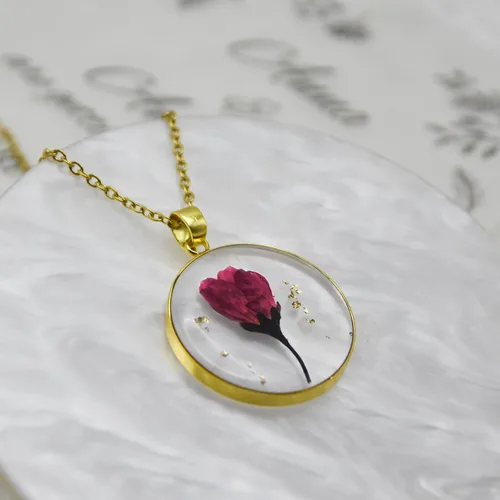 Vista 136 de Pressed Flower Necklace Gift for Women Personalized Handmade Necklaces Birth Flower Necklace