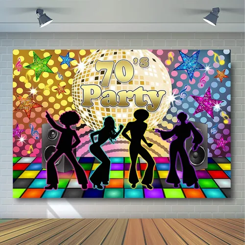 Vista 3 de Avezano Fondo de fiesta de regreso a los años 70 para adultos, decoraciones de fiesta de discoteca, bola de discoteca retro de los años 70, Let's