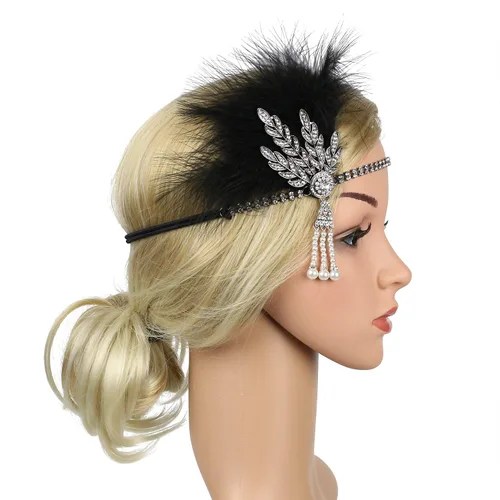Vista 7 de Diadema de plumas de los años 20, accesorio para el cabello de gran Gatsby