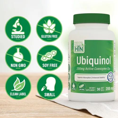 Vista 3 de Health Thru Nutrition Ubiquinol 200 mg 30 cápsulas blandas como Kaneka QH reducido CoQ-10 Estabilizado - Probado por terceros Biodisponibilidad