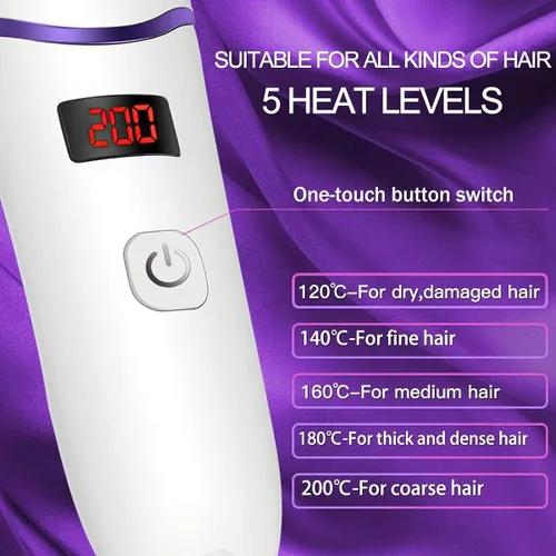 Vista 3 de Cepillo alisador de pelo de tamaño mini para mujer, peine eléctrico antiquemaduras alisador con pantalla LED, cepillo iónico portátil para viajes