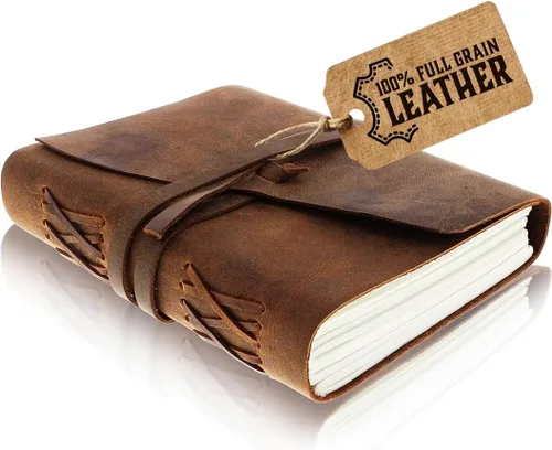 Vista 12 de Diario de cuero con papel para cuaderno rayado - MOONSTER® Diarios encuadernados en cuero para escribir para mujeres y hombres, 18x13cm Cuadernos