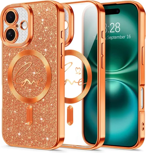 Vista 166 de Hython Funda para iPhone Air con purpurina, compatible con MagSafe Love Heart fundas magnéticas transparentes para teléfono para mujeres y niñas