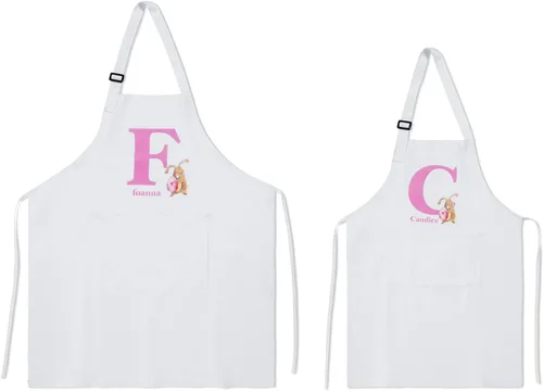 Vista 14 de Paquete de 2 delantales personalizados para padres e hijos, delantales ajustables con foto con nombre personalizado para cocina, cocina, hornear