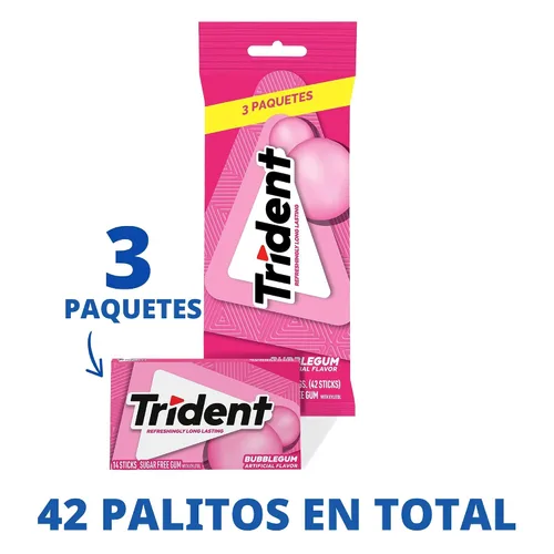Vista 4 de Trident Goma de mascar sin azúcar, 3 paquetes de 14 piezas (42 piezas en total)