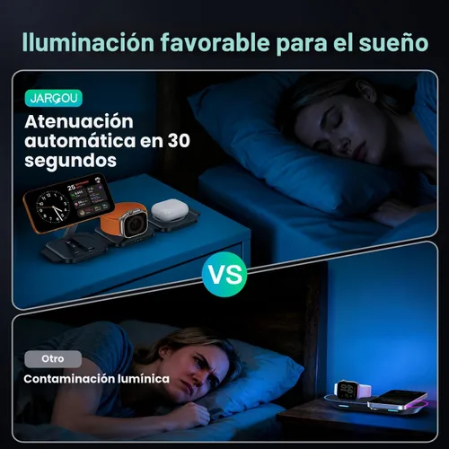 Vista 4 de Esenciales de viaje para cargador de Apple Watch, estación de carga 3 en 1 para dispositivos Apple, estación de carga inalámbrica plegable