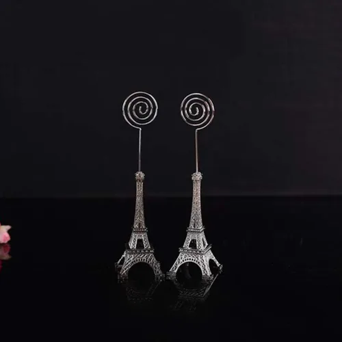 Vista 8 de Cabilock 4 soportes para notas con forma de torre Eiffel, elegantes decoraciones de mesa para oficina, hogar, bodas, cumpleaños y eventos, diseño