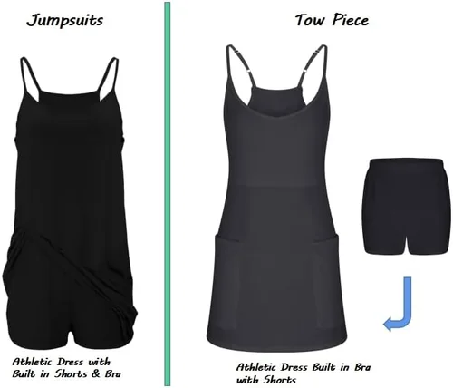 Vista 3 de Vestido atlético para mujer, sin mangas, para entrenamiento, mini vestido de tenis, enterizo con camisola y pantalones cortos integradosdivididos