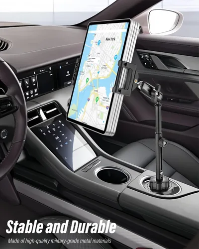 Vista 2 de Soporte de aluminio para tablet de automóvil, [altura ajustable de 16 pulgadas] [compatible con funda gruesa] Soporte resistente para tablet