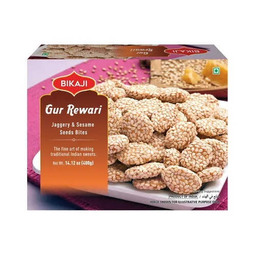 Vista 4 de Bikaji Gur Rewari 400G y cacahuetes salados clásicos de 5.29 oz Dulce tradicional de invierno con Namkeen crujiente Paquete festivo