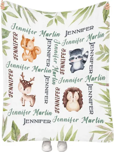 Vista 21 de Artsadd Manta personalizada con nombre, manta personalizada de animales de la selva, manta personalizada de safari para niños, niñas, baby shower