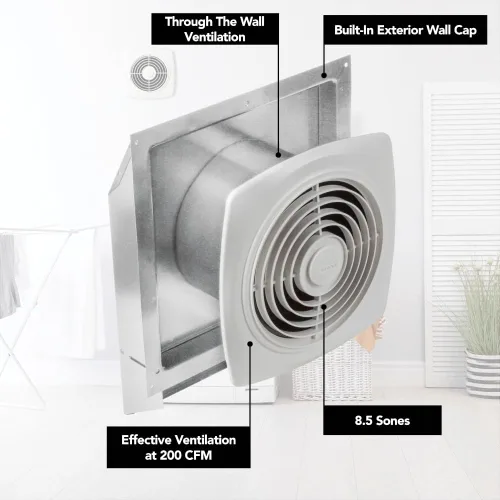 Vista 2 de Broan-NuTone 509 - Ventilador de ventilación a través de la pared, cubierta blanca, 200 CFM, 8.5 Sones, 8