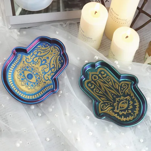 Vista 2 de iSuperb 2 moldes de resina de mano Hamsa, moldes de bandeja de almacenamiento de Fátima, moldes de silicona para moldes de fundición epoxi