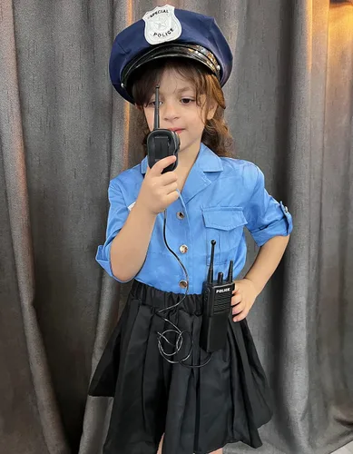 Vista 3 de KAKALVER Disfraz de oficial de policía para niños, disfraz de policía para fiesta de Halloween, regalo de policía para niñas, juego de rol