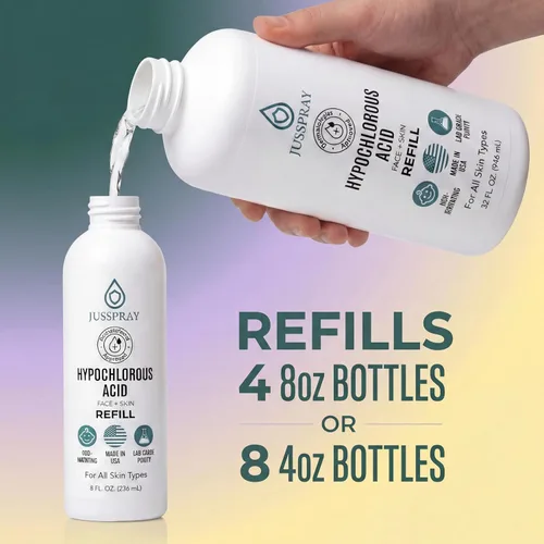Vista 2 de Jusspray™ Aerosol de ácido hipocloroso para cara y piel HOCI Spray limpiador facial Recarga de ácido hipocloroso de 32 onzas para cara, piel