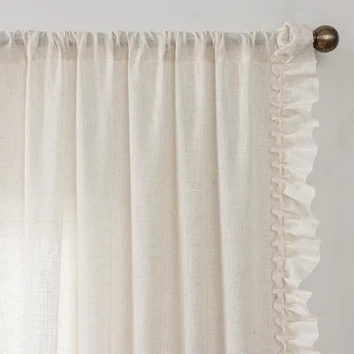 Vista 2 de TERLYTEX Cortinas de encaje de lino de 96 pulgadas de largo 2 paneles, 42 x 96 pulgadas, cortinas con volantes estilo granja para sala con bolsillo