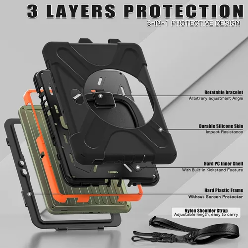 Vista 2 de 360 Rotation Case for Galaxy Tab ActivePro/Tab Active4 Pro/Active 5 Pro 10.1" Sturdy Cover Rotate Ring Stand Shoulder Carrying Strap Hand Strap