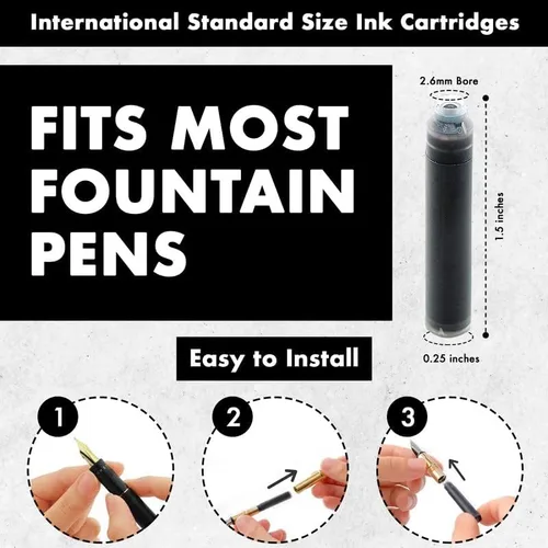 Vista 4 de Pen Savings Cartuchos de tinta para pluma estilográfica, paquete de 24, tamaño estándar internacional, longitud 1.5 pulgadas, diámetro de 0.102 in