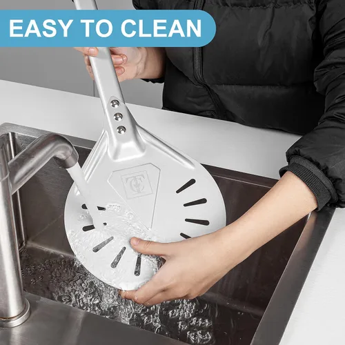 Vista 9 de Pizza Turning Peel – Paleta de aluminio ligera de 7 pulgadas con mango de aluminio recubierto de goma, diseño ergonómico, ideal para hornos de pizza